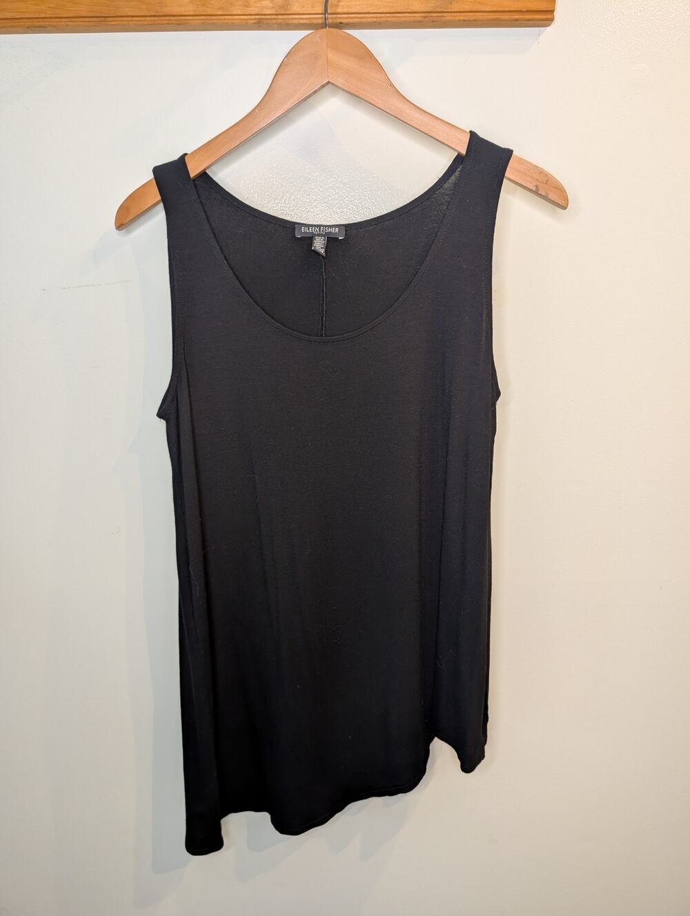 EILEEN FISHER Petite Black Scoop Neck Tank Top Sleeveless Viscose Blend PM/P